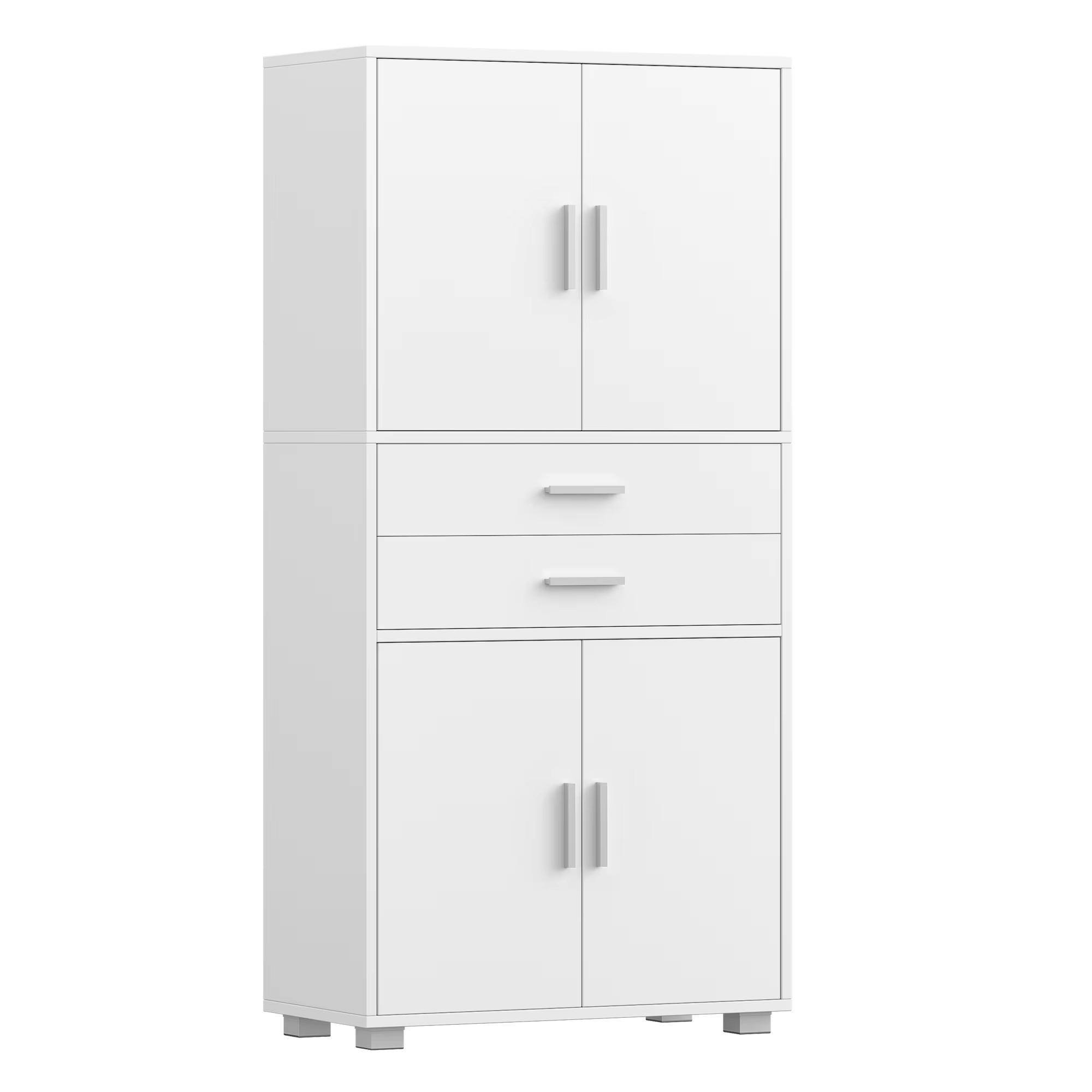 HOCHSCHRANK 4 Türen 2 Schubladen verstellbare Ablagen - Weiß, Holz (30/125.5/60cm) - Kaket