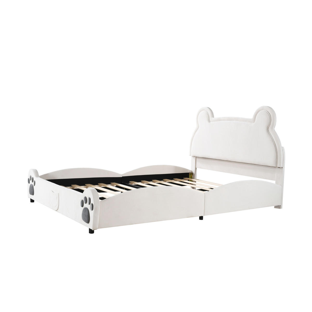 POLSTERBETT 140/200 cm Weiß Bärenform aus Velours - Weiß, Textil (140/200cm) - OKWISH