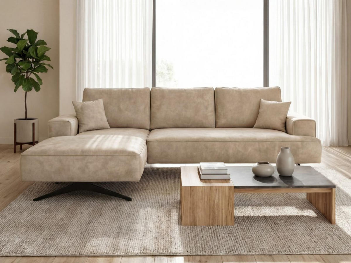 ECKSOFA Leto Beige Links - Beige/Schwarz, Holz/Textil (260/165cm) - Graingold