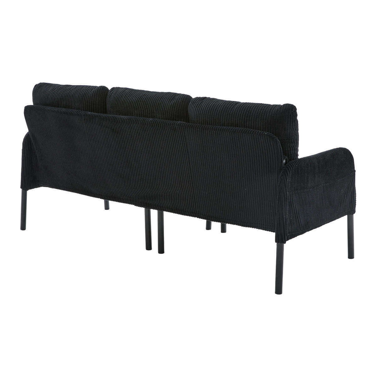 3-SITZER Sofa mit Seitentaschen, Metallgestell & Leinenstoff, 171cm, Schwarz - Schwarz, Textil/Metall (171/80/72cm) - LVHOM
