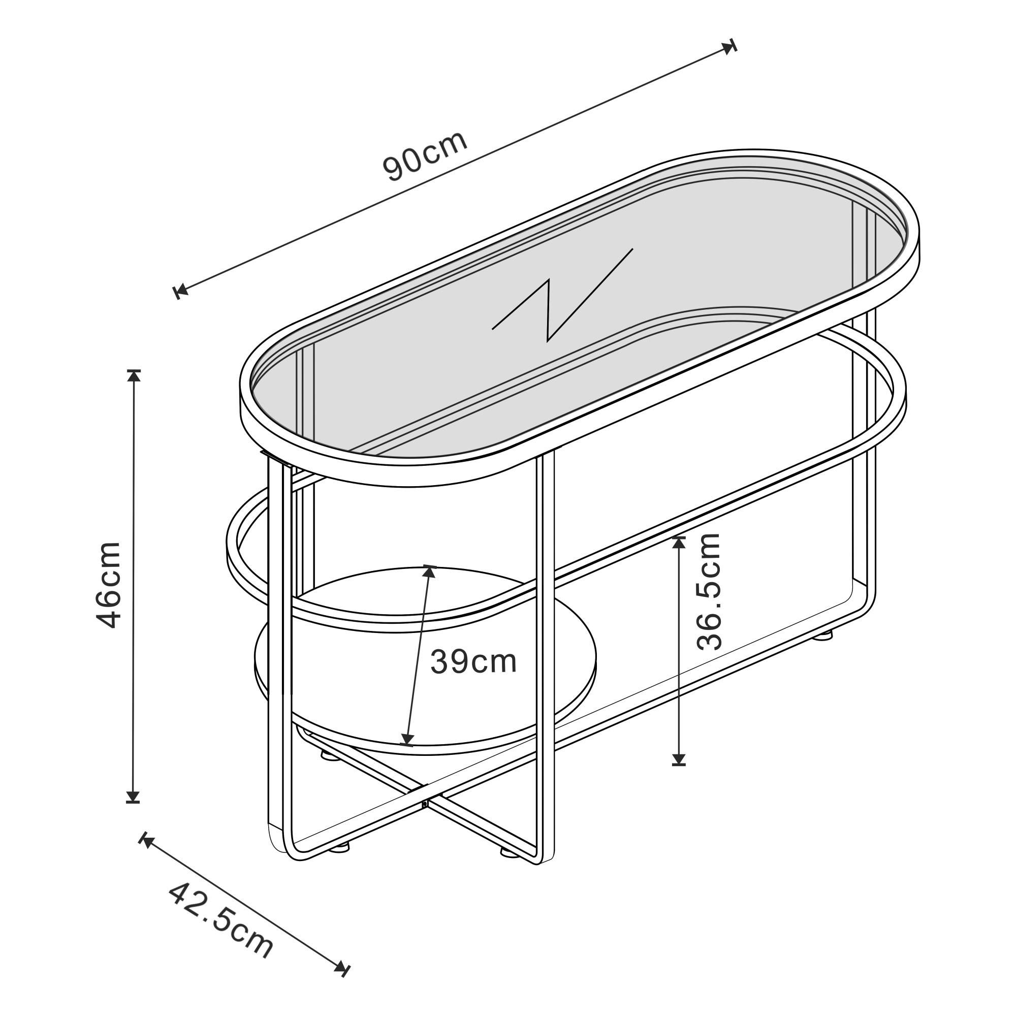 Thumbnail - [en.casa] Couchtisch, Schwarz, Metall, Oval,Oval, 90x46x42.5 cm, Wohnzimmer, Wohnzimmertische, Couchtische
