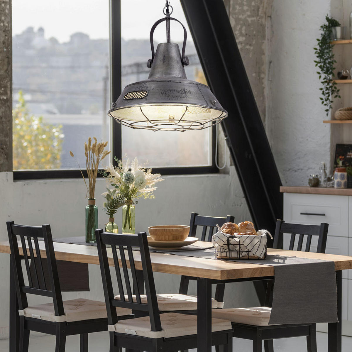 LED HÄNGELEUCHTE Metall Silber Industrie Laterne - Silberfarben, Metall (38/38/120cm)