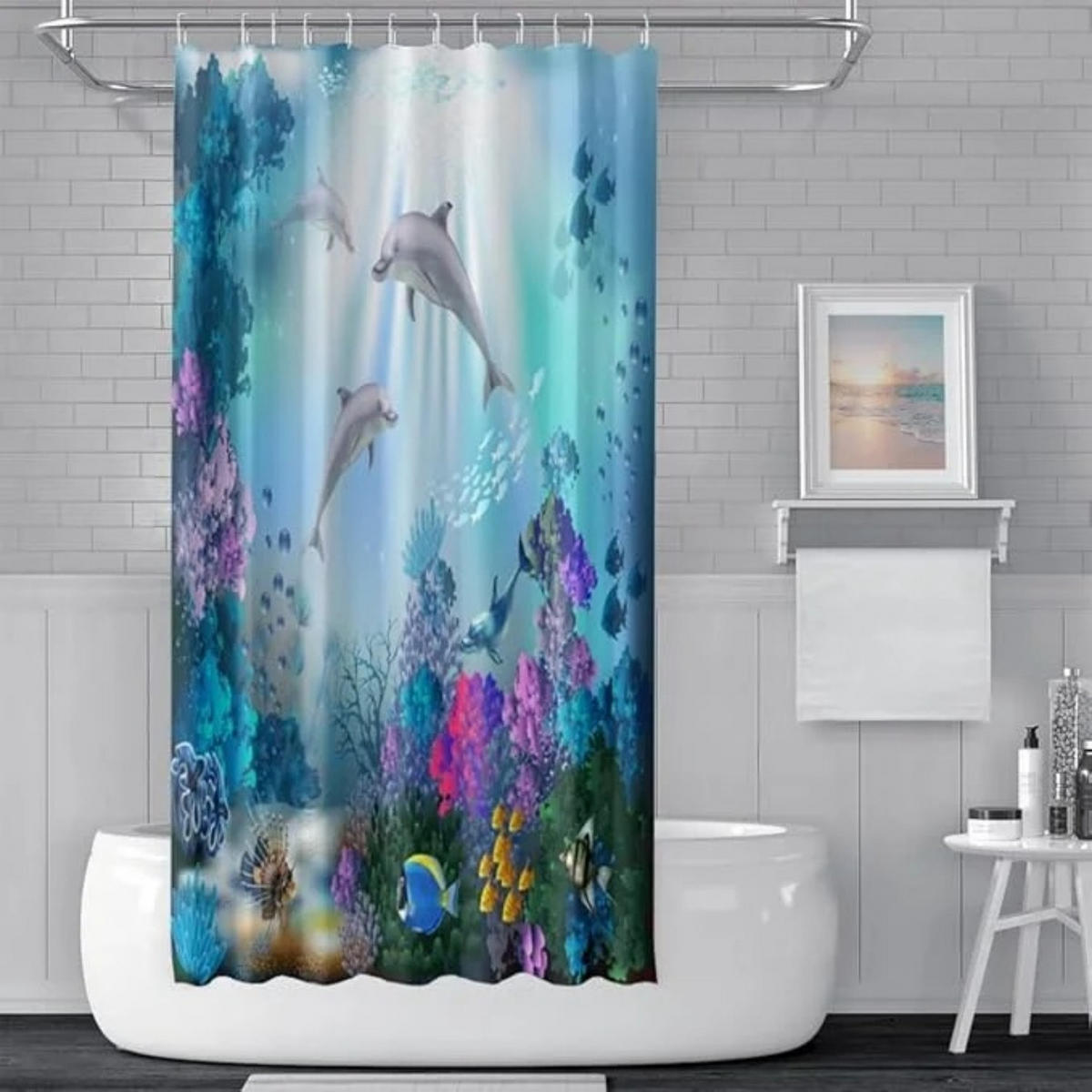 DUSCHVORHANG 120 x 180 cm Ozean Delfin tropisch Tiere Badezimmer - Blau, Textil (120/180cm) - MCBOSON