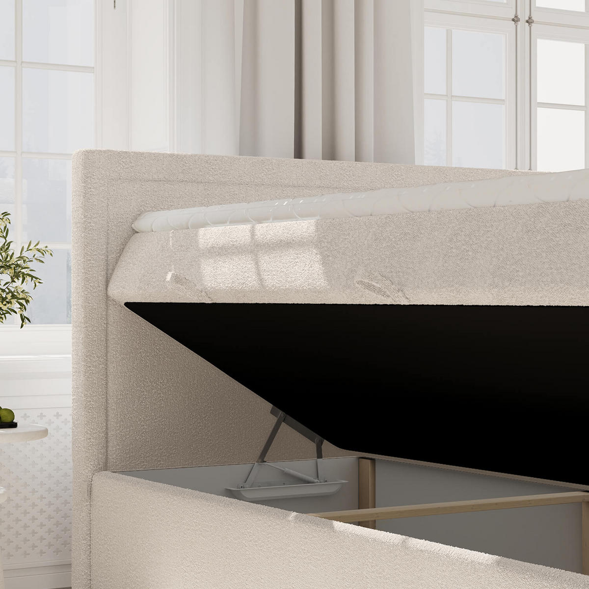 BOXBETT Jodan 200/200 cm Hellbeige im Baloo Stoff - Sandfarben/Schwarz, Holz/Holzwerkstoff (200/200cm) - AltaBeds