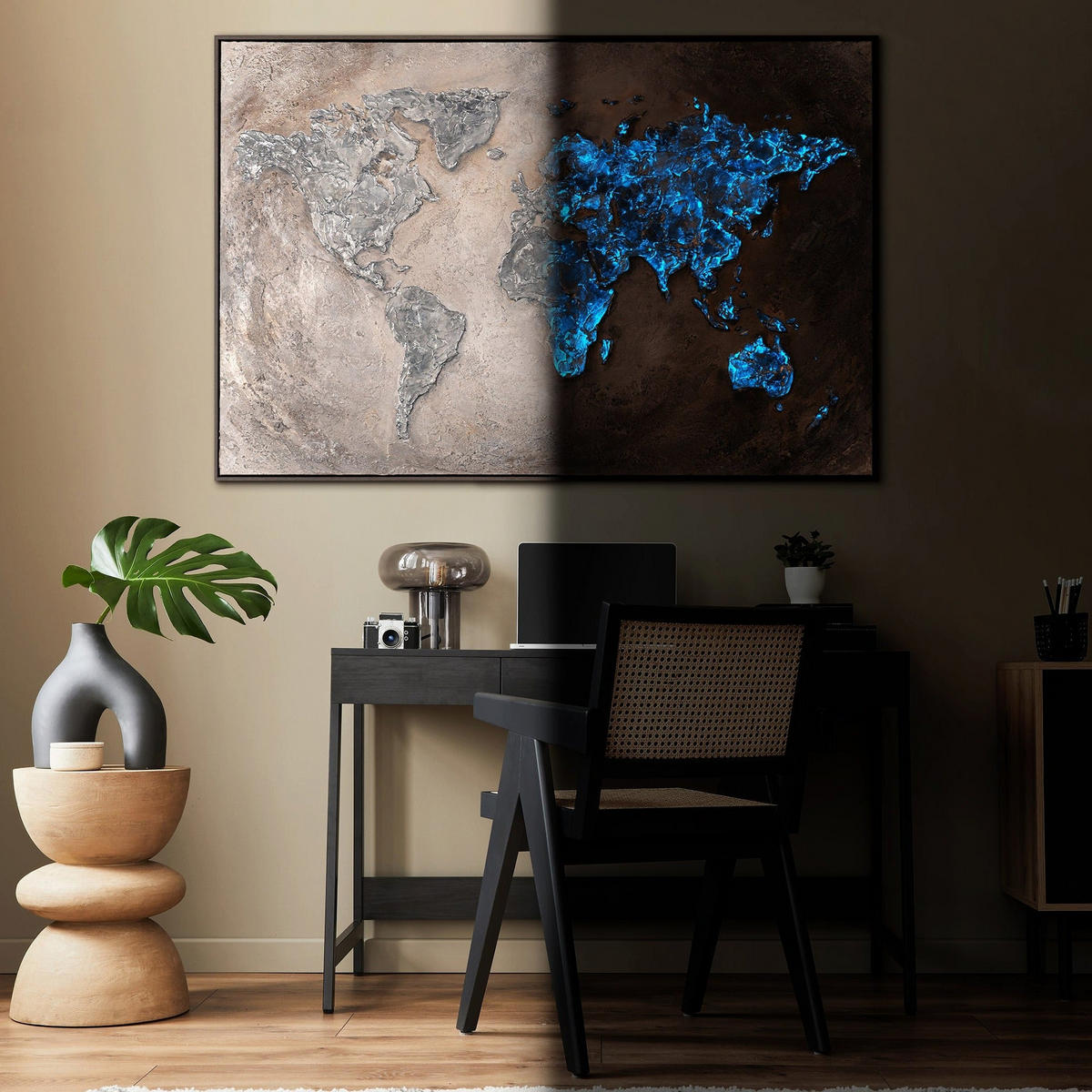 GEMÄLDE Welt auf Leinwand Schattenfugenrahmen Gold 140x100 cm - Goldfarben, Holz (140/100cm) - YS-art gallery