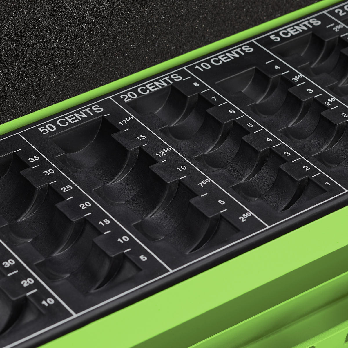 POKLADNIČKA na mince Euro - zelená, kov/plast (30.5/8.5/24.5cm) - Relaxdays