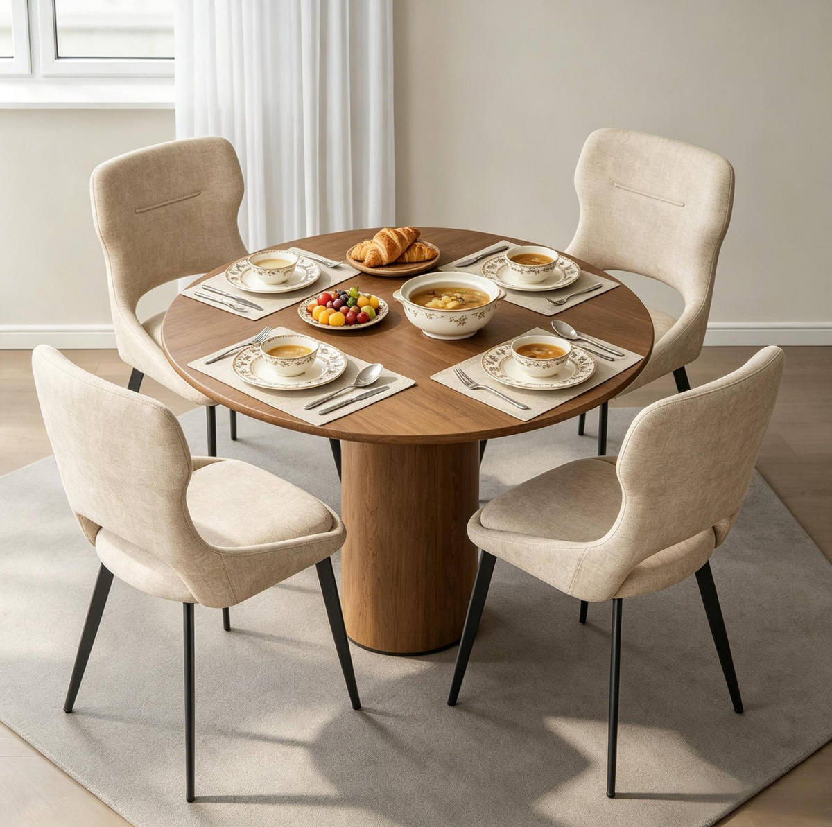 ESSSTUHL 4er-Set mit Armlehnen 43 x 40 x 86 cm Khaki - Beige, Metall (40/86/43.1cm) - Meubliv