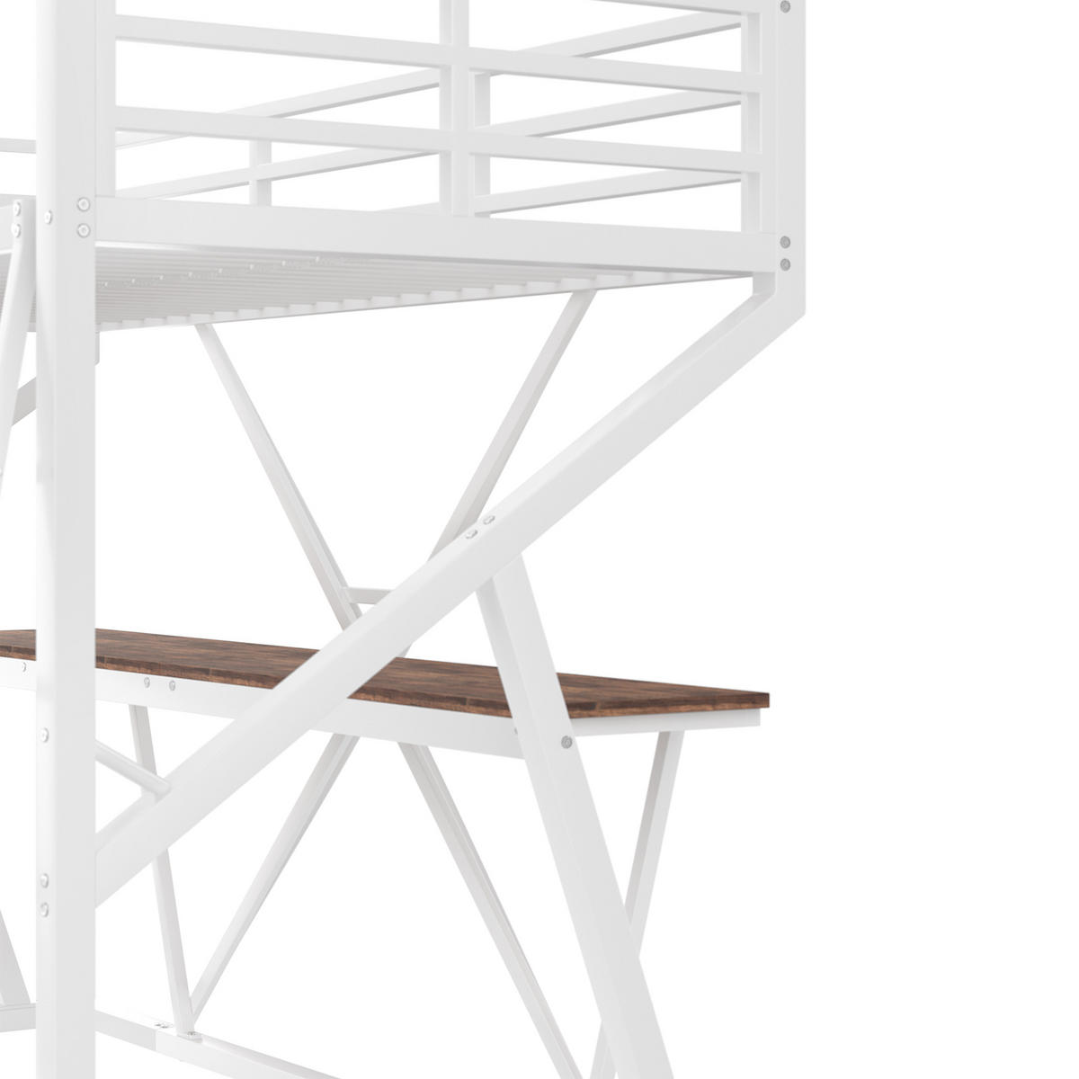 HOCHBETT 90x200cm Weiß Metall LED-Leiste Geländer Schreibtisch - Weiß, Metall (90/200cm) - FLIEKS