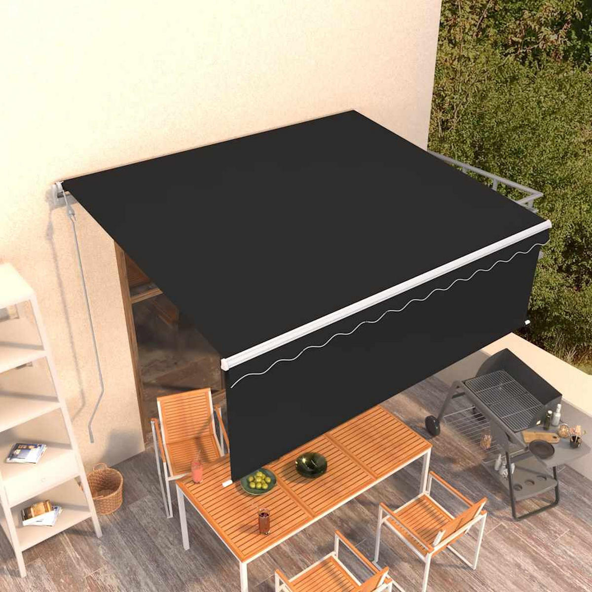 MARKISE Automatisch Einziehbar mit Volant 4x3 m Anthrazit - Anthrazit, Metall (400/1/400cm) - furnicato