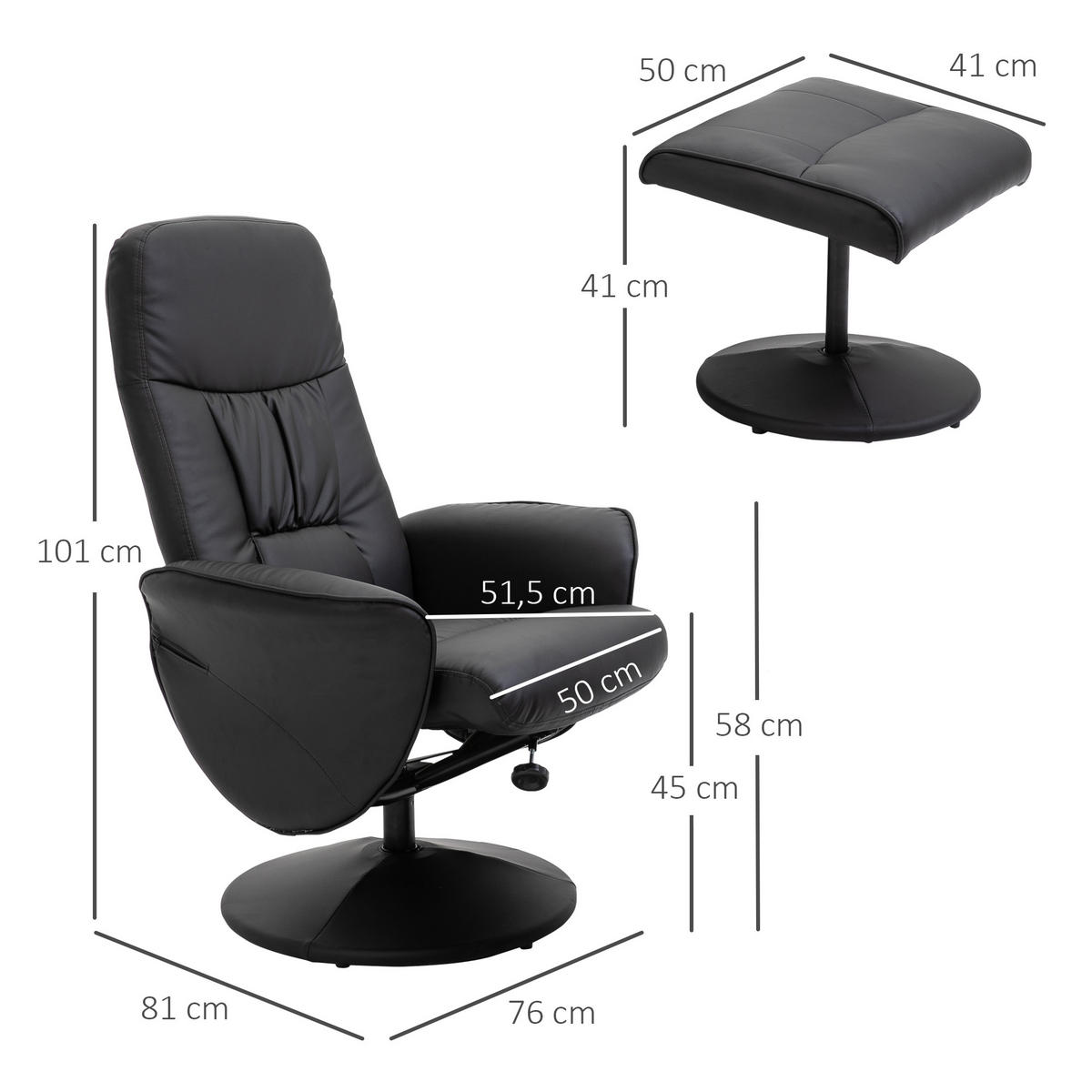 RELAXSESSEL DE-17366 Schwarz - Schwarz, Metall (81/101/76cm) - ComfortXL