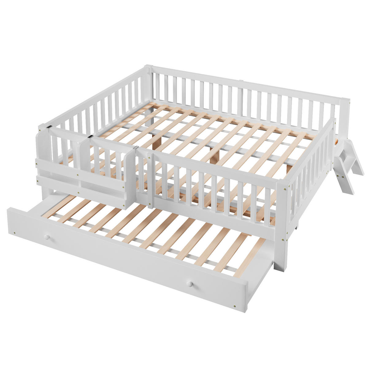 KINDERBETT 140/200 cm in Weiß mit Ausziehbett und Rausfallschutz - Weiß, Holz/Holzwerkstoff (140/200cm) - WISHDOR