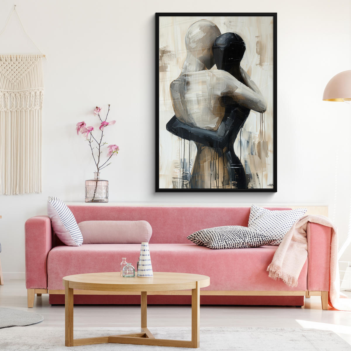 GERAHMTES BILD Abstrakt - Liebe - Schwarz und weiß - Modern 80x120 cm - Schwarz, Papier (80/120cm) - MuchoWow