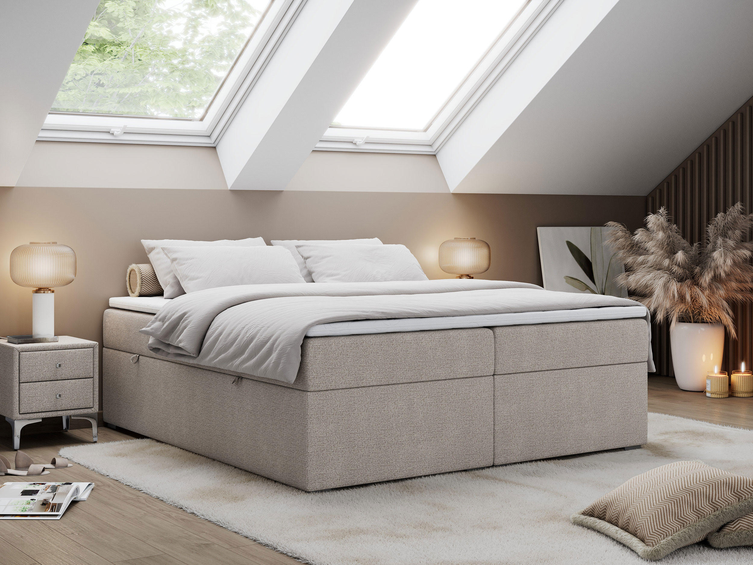 BOXBETT BESS 120/200 Beige Struktur - H3 - Beige, Holz/Textil (120/200cm) - MKS