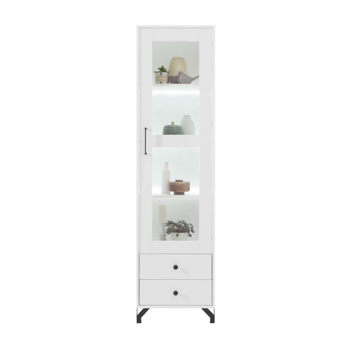 VITRINE Bero mit 1 Tür und 2 Schubladen - Schwarz/Weiß, Holzwerkstoff/Metall (50/190/40cm) - Beautysofa