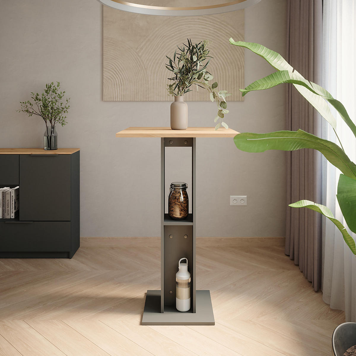 BAROVÝ STŮL Repose Zlatý dub power/antracit - medově dubová/antracitová, kompozitní dřevo (65/65/106cm) - Vicco