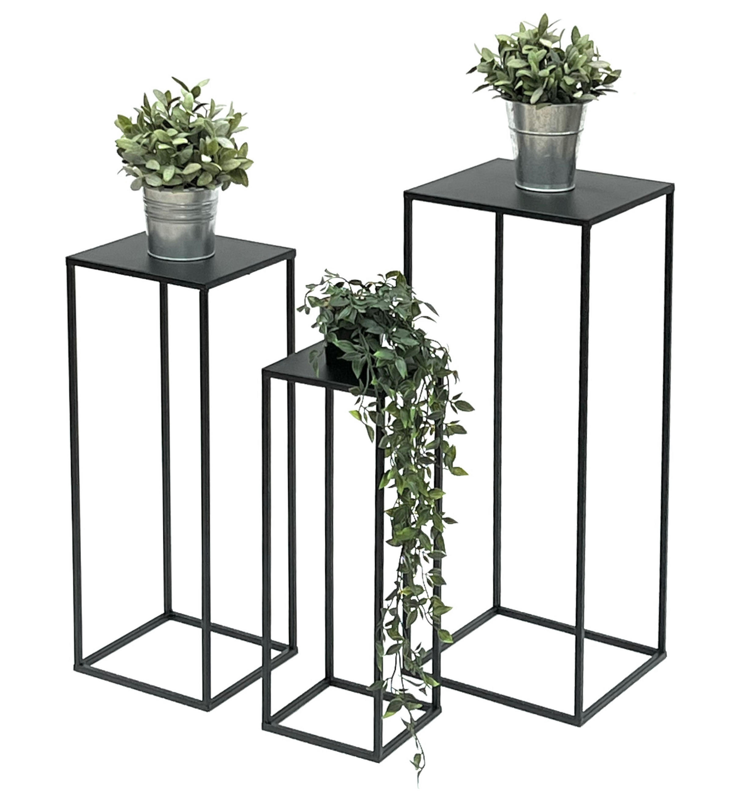 BLUMENHOCKER 3er Set Metall Schwarz Eckig 96315 - Schwarz, Metall (28/70/28cm) - DanDiBo
