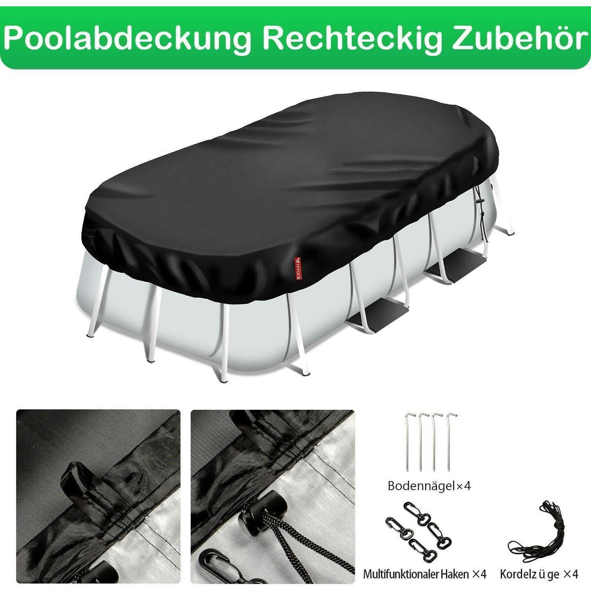 POOLABDECKUNG Rechteckig 305 x 175 cm Schwarz - Schwarz, Kunststoff (175/305cm)