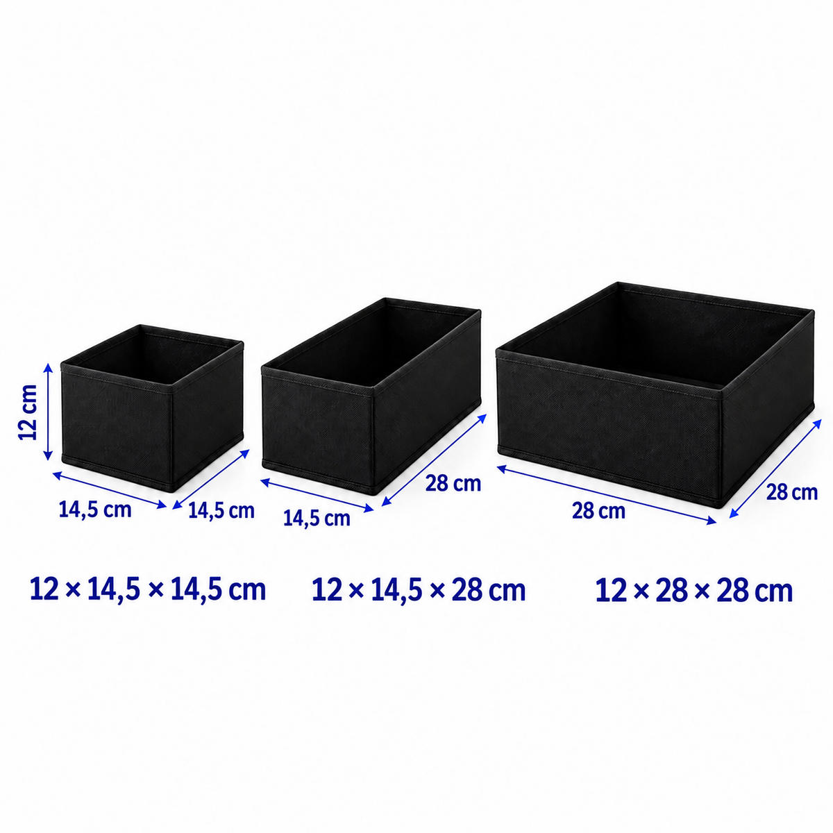 SCHUBLADENORGANIZER Schwarz 16er-Set Vliesstoff - Schwarz, Papier/Textil (28/12/28cm) - Relaxdays