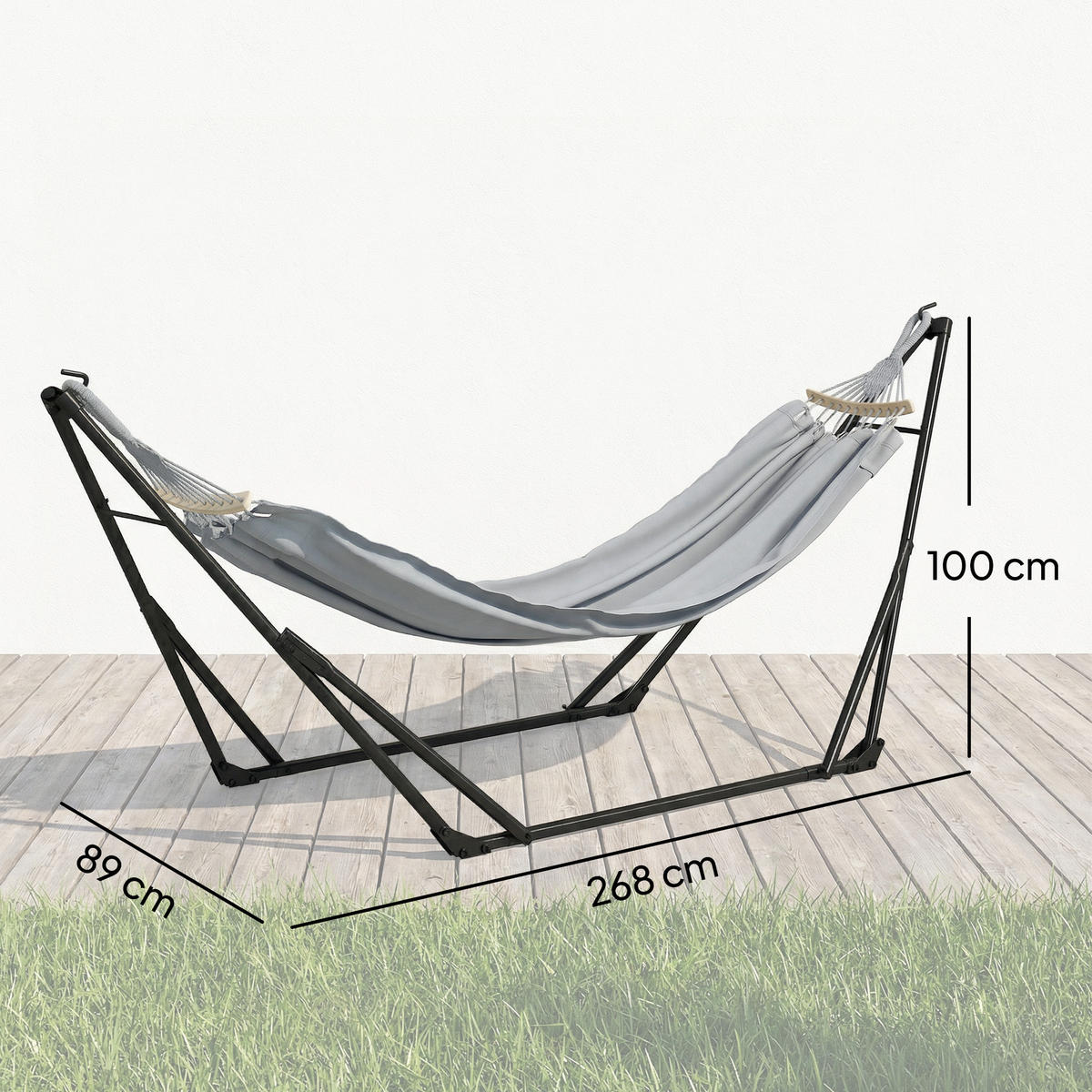 HÄNGEMATTE DE-13684 2-in-1 klappbar mit Tragetasche Grau - Grau, Metall (89/100/268cm) - ComfortXL