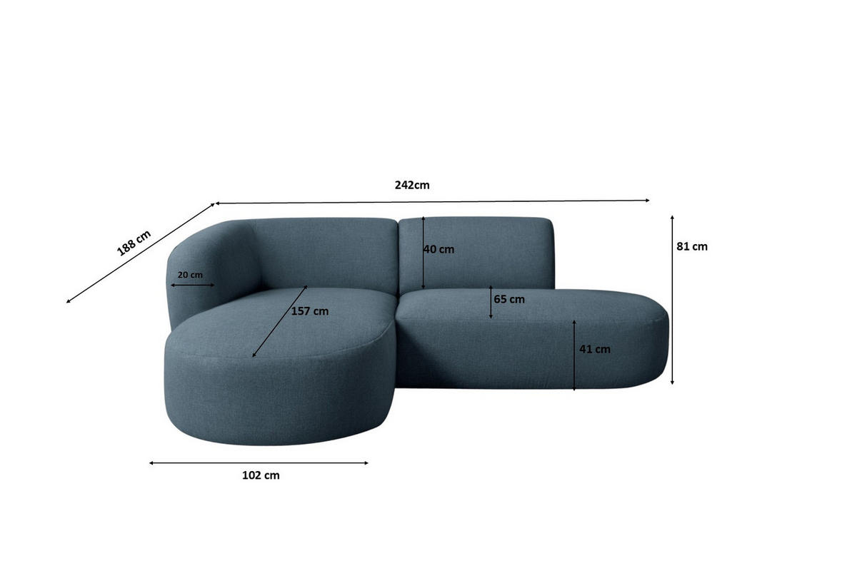 ECKSOFA L-Form Luna, stoff Lins, Blau, Links - Blau, Holz (242/188cm) - Kaiser Möbel