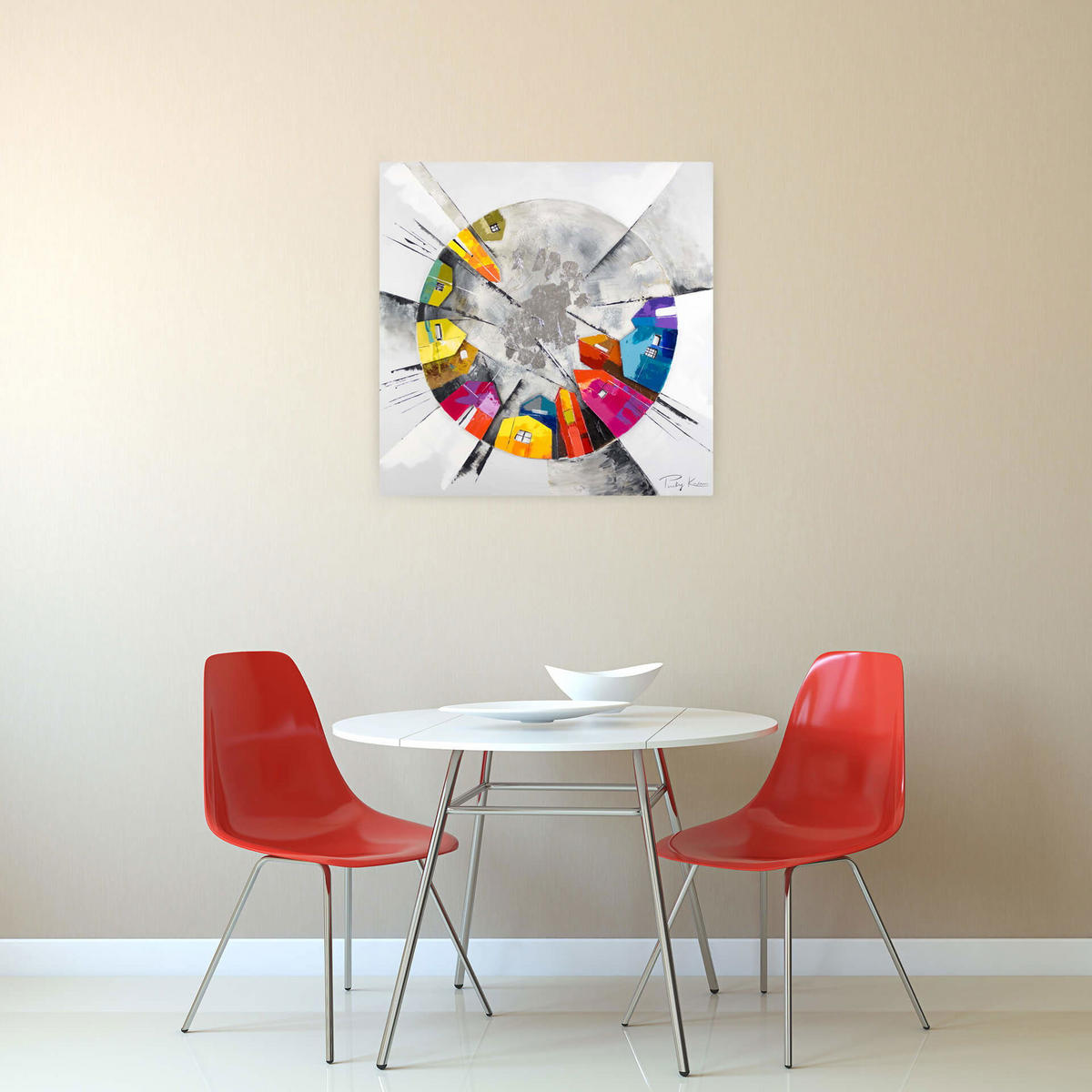 OLEJOMAĽBA 80/80 cm, Mesto a architektúra - strieborná, drevo/textil (80/80cm) - KUNSTLOFT