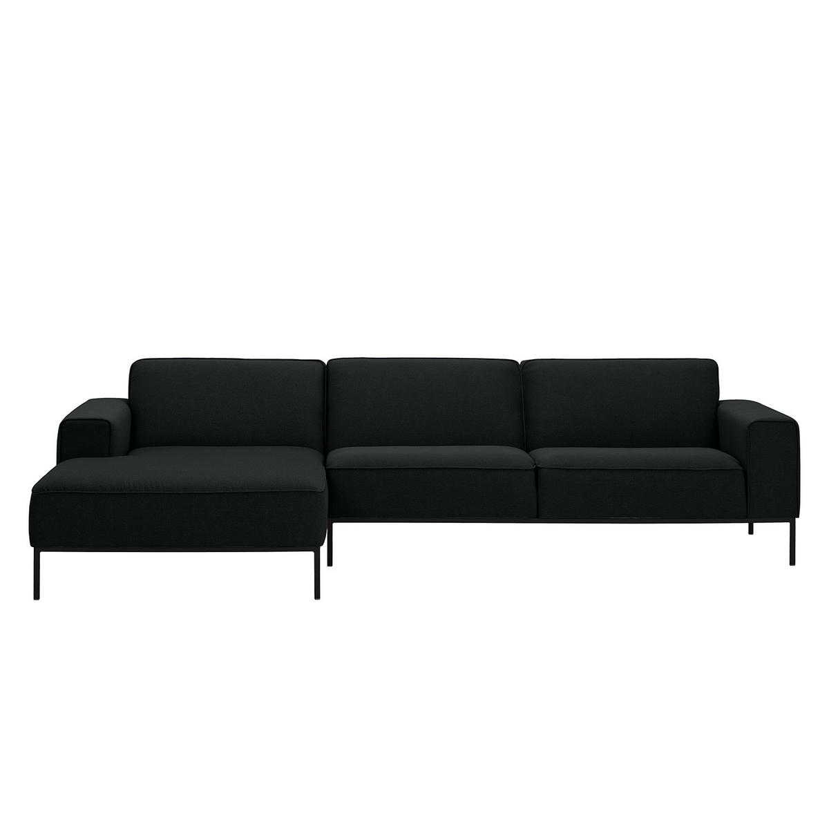 ECKSOFA mit Longchair - Webstoff - Anthrazit/Schwarz, Textil (285/168cm) - home24