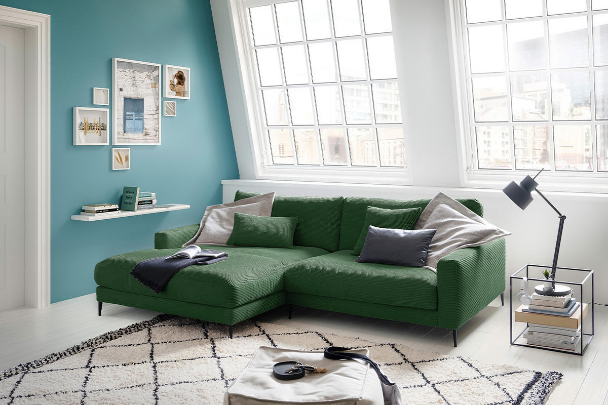 ECKSOFA CARA Smaragdgrün Cord - Smaragdgrün/Dunkelgrün, Textil/Metall (272/190cm) - KAWOLA