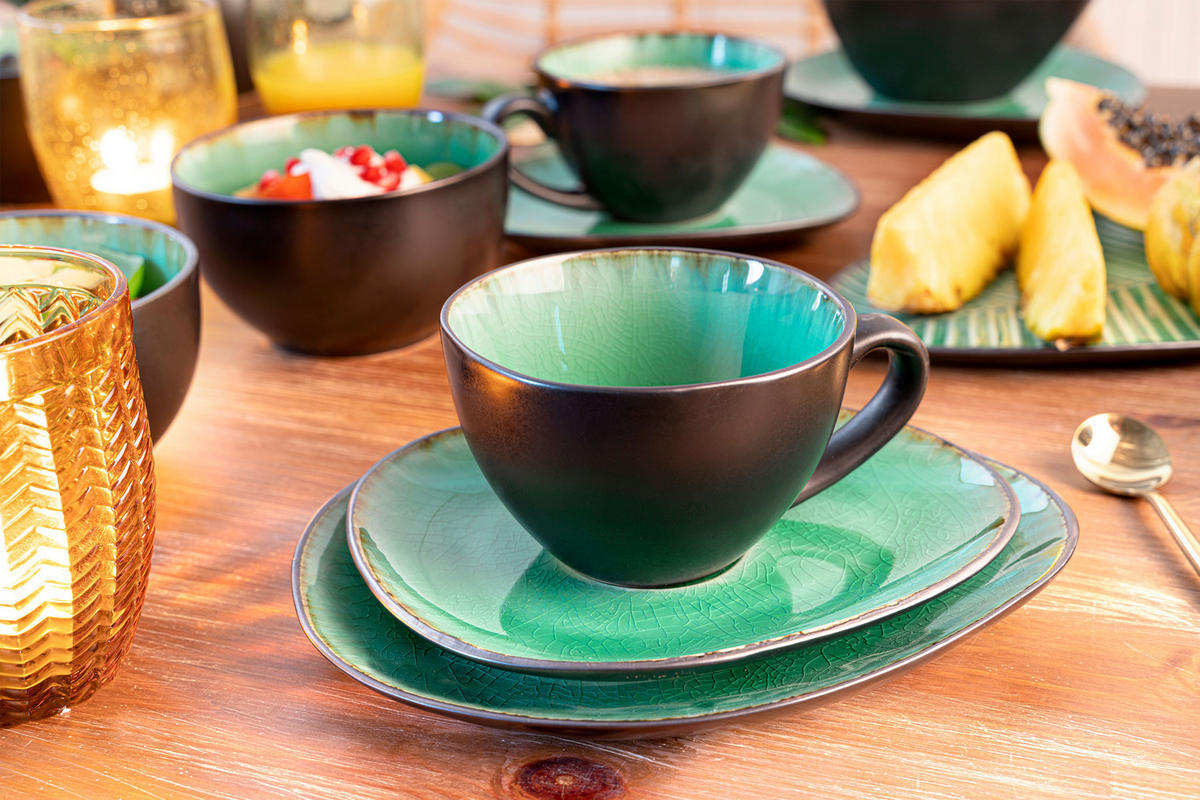 KAFFEESERVICE PALM BEACH - 12 teilig aus Steingut - Grün, Keramik (26/34/24.75cm) - Sänger