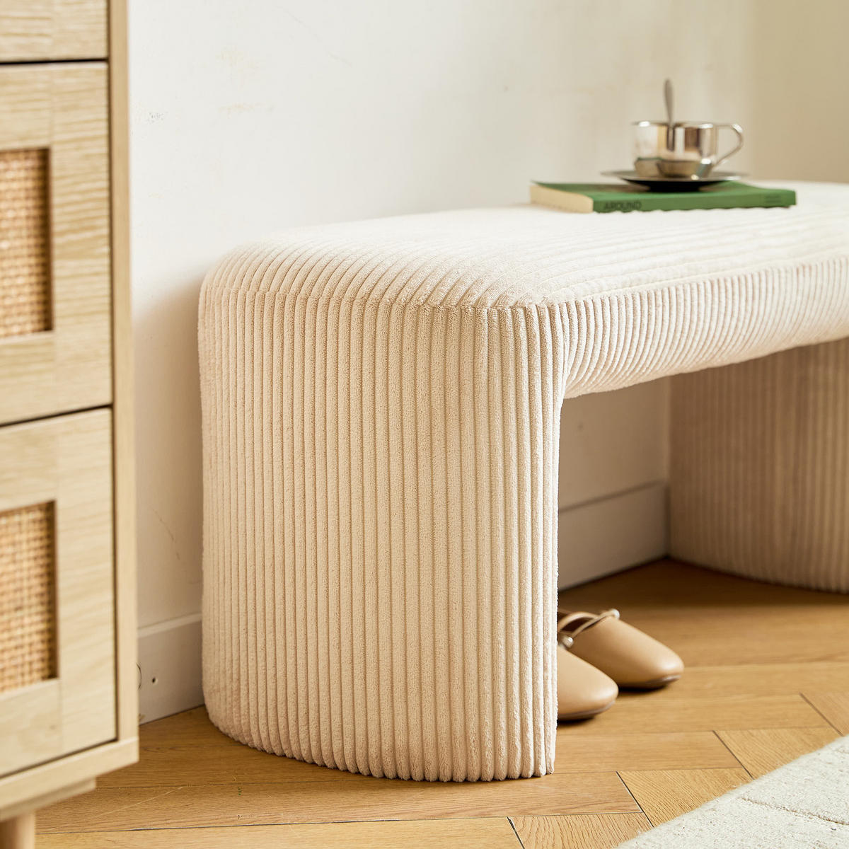 SITZBANK Samt Beige - Beige, Textil (90/41/35cm) - Nordlys