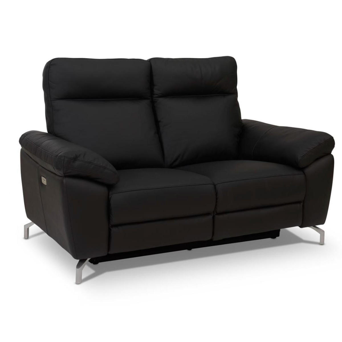 ZWEISITZER-SOFA Echtleder Schwarz - Schwarz, Leder/Metall (162/101/96cm) - Furnhouse
