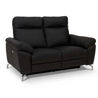 ZWEISITZER-SOFA Echtleder Schwarz - Schwarz, Leder/Metall (162/101/96cm) - Furnhouse