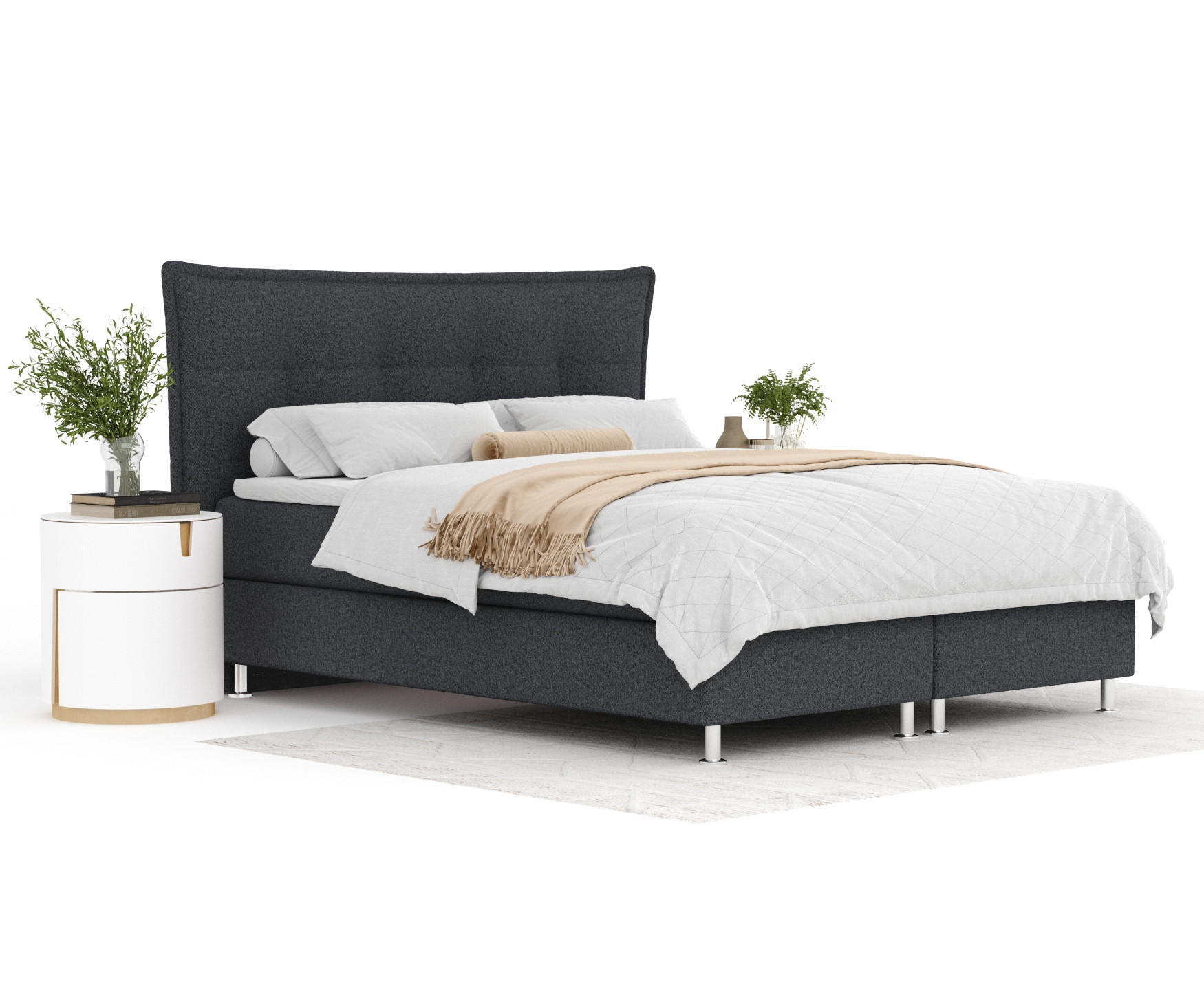BOXSPRINGBETT Minori Schwarz 140/200 cm mit Latex-Topper - Silberfarben/Schwarz, Holz/Holzwerkstoff (140/200cm) - Maison de Reve