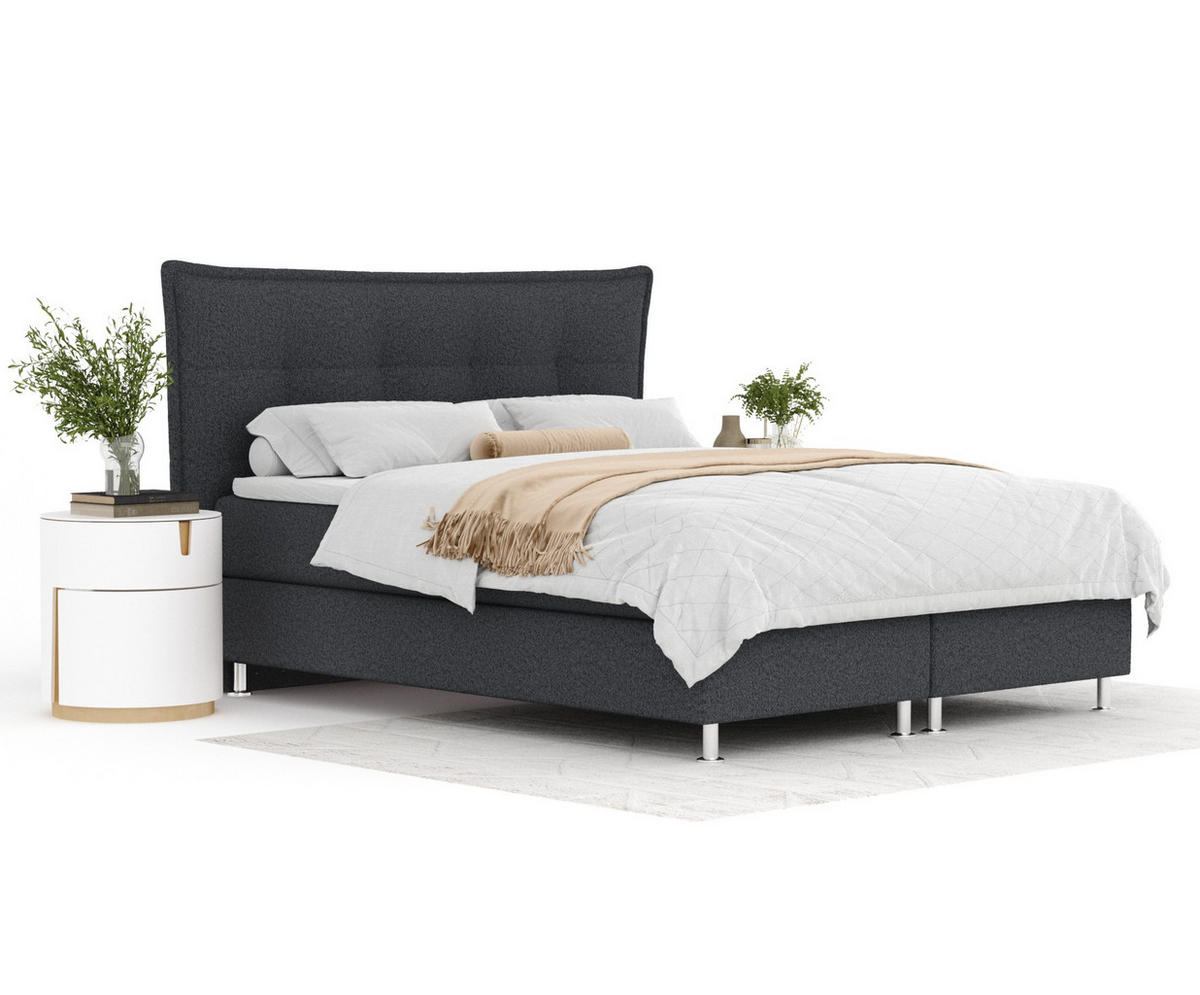 BOXSPRINGBETT Minori Schwarz 200/200 cm mit Latex-Topper - Silberfarben/Schwarz, Holz/Holzwerkstoff (200/200cm) - Maison de Reve