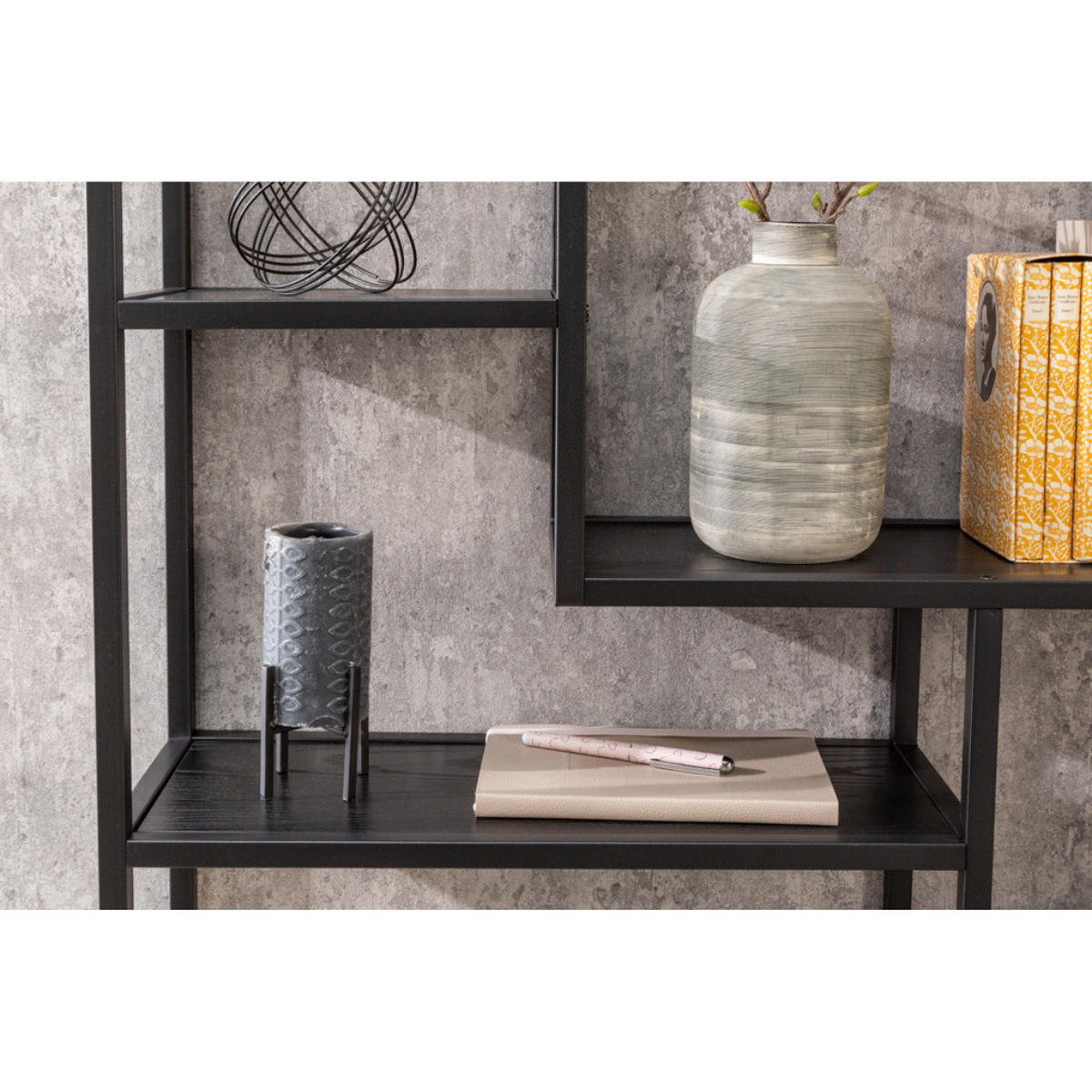 WANDREGAL SLIM LINE Esche Schwarz 91cm - Schwarz, Holz/Metall (75/91/20cm) - riess-ambiente