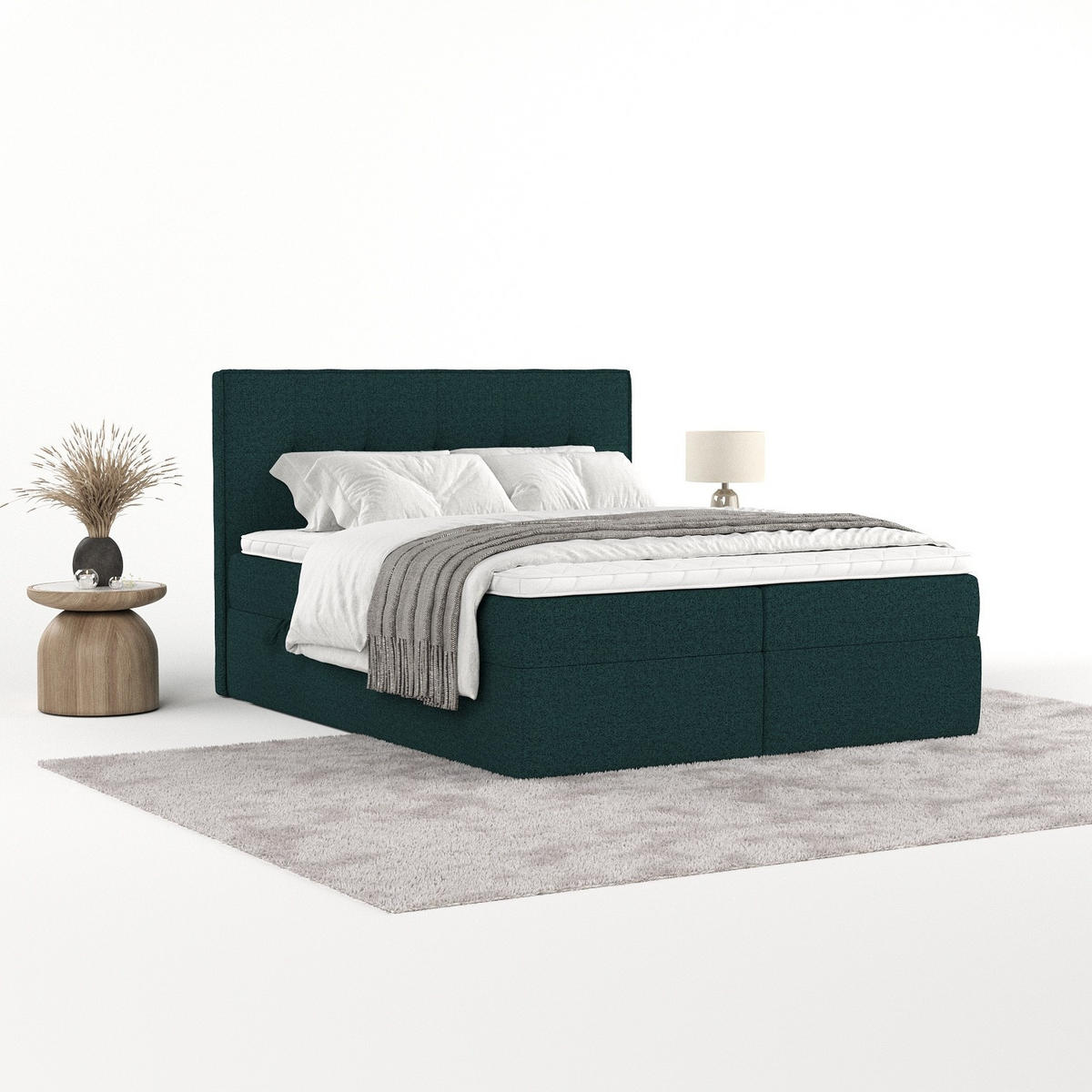 BOXBETT Mireo 140/200 cm Grün im Riva Stoff - Schwarz/Grün, Holz/Holzwerkstoff (140/200cm) - AltaBeds