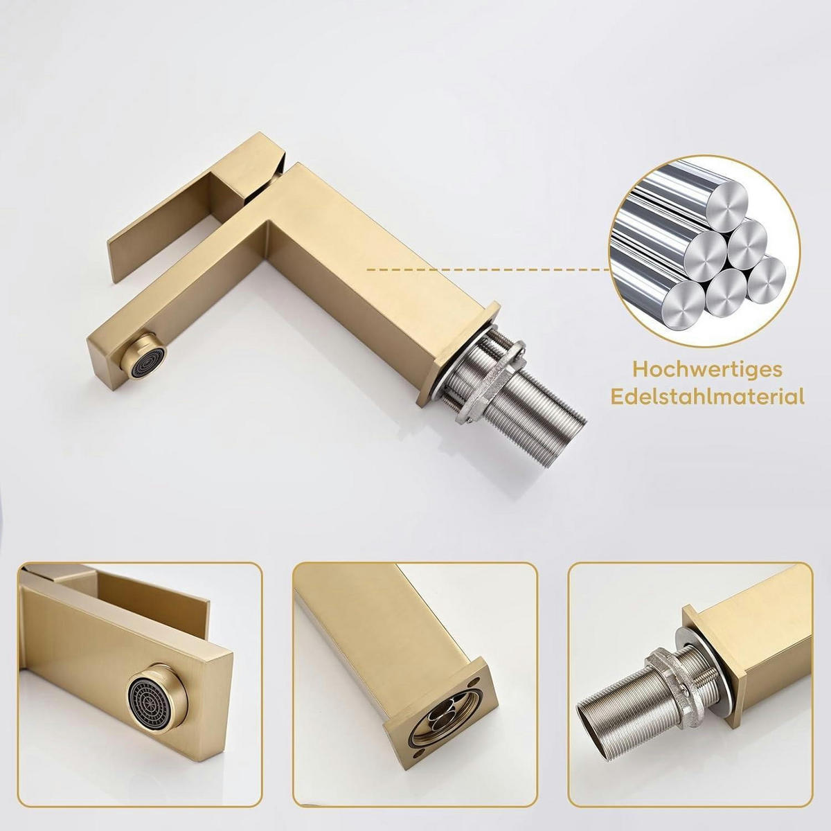 WASCHTISCHARMATUR Gold gebürstet Keramikkern - Goldfarben, Metall (5/11.9/16.2cm)