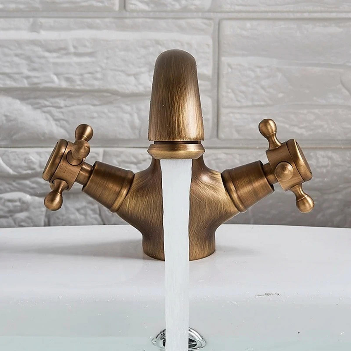 WASCHTISCHARMATUR Doppelgriffe heißes kaltes, Wasser Mischbatterie, Antik Messing - Messingfarben, Metall (8.5/14/4.3cm) - Kaket