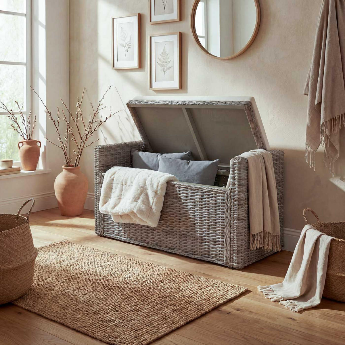 AUFBEWAHRUNGSTRUHE Grau, Braun - Braun/Grau, Holz (88/51/44cm) - MCW