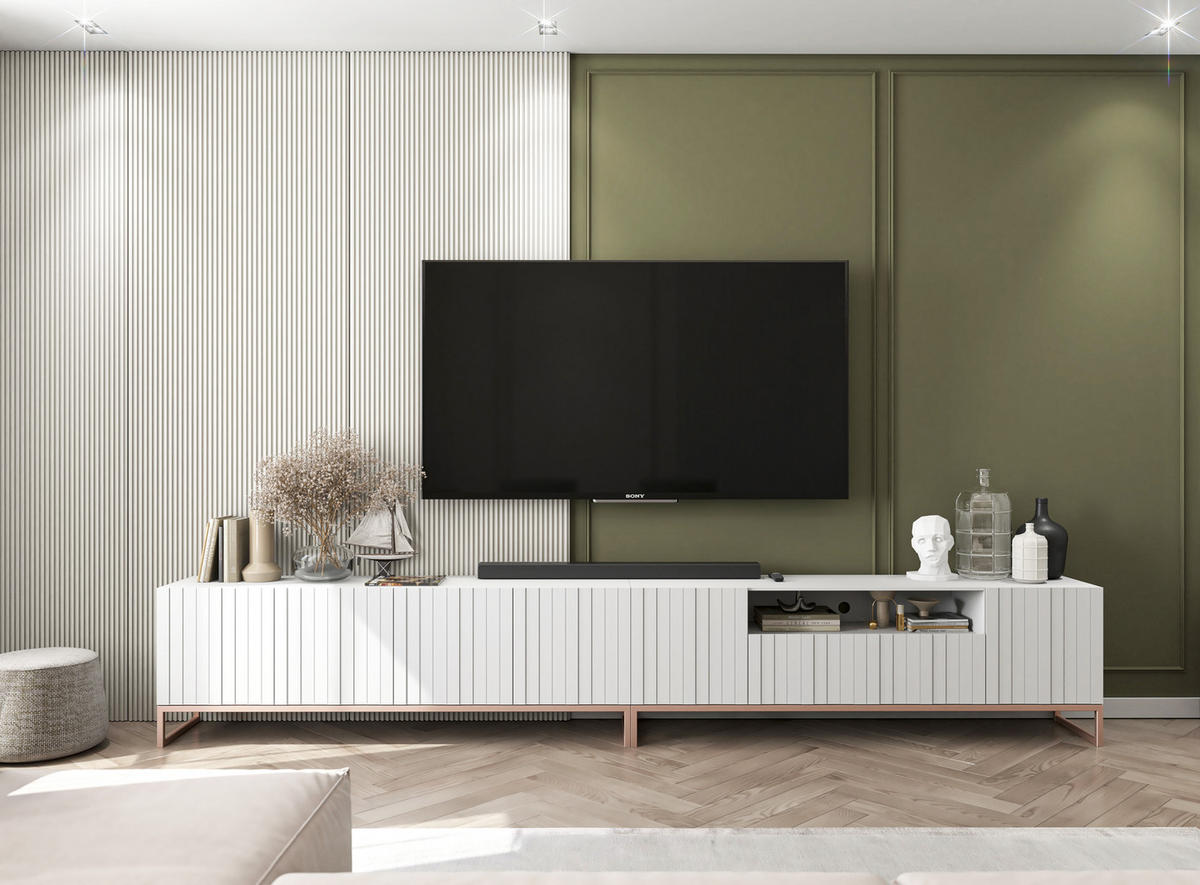 TV-SCHRANK Elpis2 Weiß Matt mit Metallrahmen 150 cm - Weiß/Kupferfarben, Holzwerkstoff/Metall (150/51.5/36.5cm) - Meble Lindner