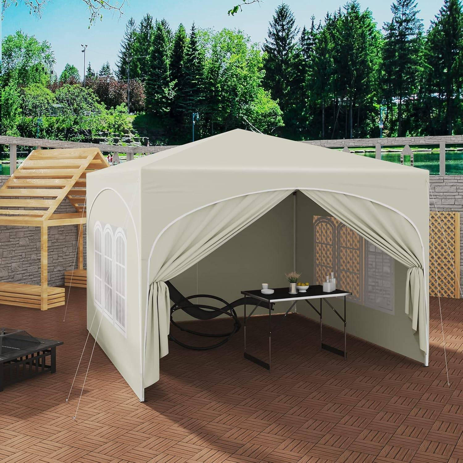 PAVILLON, Faltpavillon 3x3 m, mit 4 Seitenwänden, Grau - Beige, Metall (300/260/300cm) - Woltu