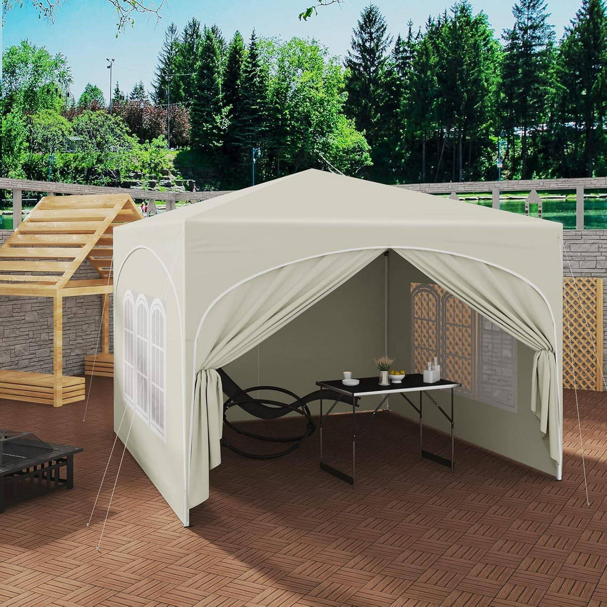 PAVILLON, Faltpavillon 3x3 m, mit 4 Seitenwänden, Grau - Beige, Metall (300/260/300cm) - Woltu