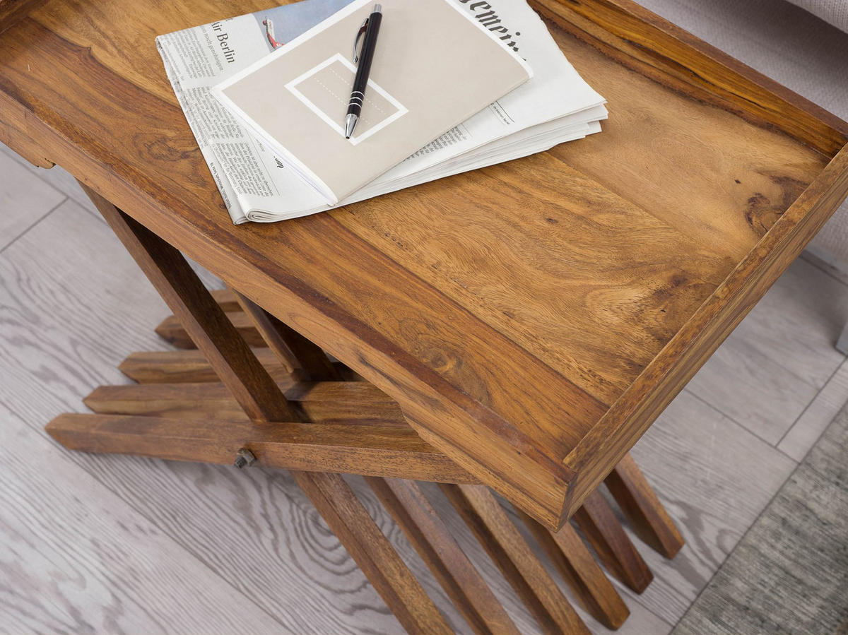 BEISTELLTISCH – Klappbar Massivholz 60x57 cm mit Tablett - Braun, Holz (40/60/57cm) - KADIMA DESIGN
