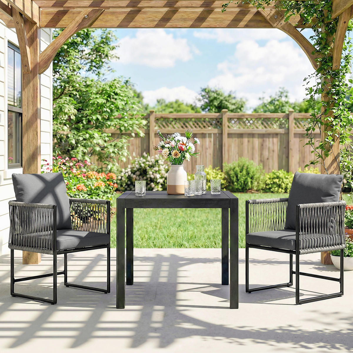 GARTENSTÜHLE 2er Set Stahl PE-Rattan Dunkelgrau - Dunkelgrau, Metall (52/66/52cm) - Outsunny