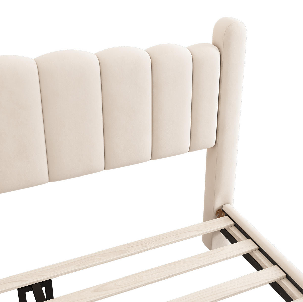 POLSTERBETT 160/200 cm Beige aus Samt mit Lattenrost und Wellenkopfteil - Beige, Textil (160/200cm) - OKMYHOME