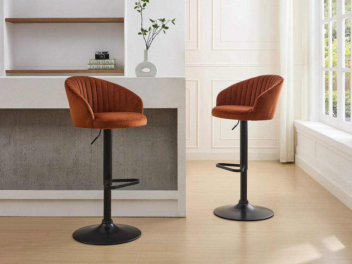 BARHOCKER 2er-Set höhenverstellbar - Samt & schwarzes Metall - Terracotta - DORALIZ - Braun, Textil (54/105/52cm) - Vente-Unique