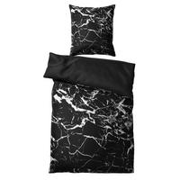 BETTWÄSCHE 2-teilig Marmor Schwarz - Schwarz, Naturmaterialien (135/200cm) - Sanilo