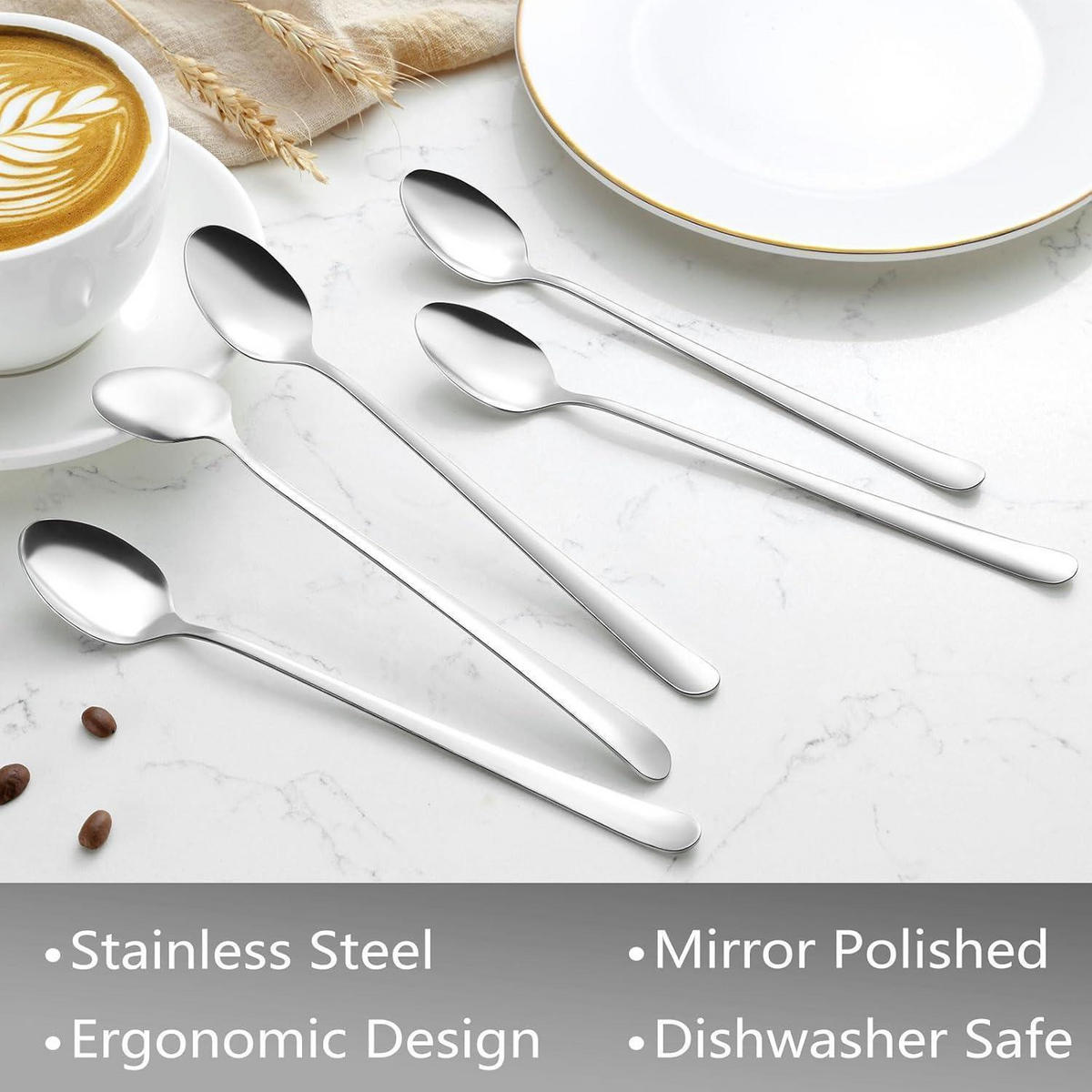 LONGDRINKLÖFFEL Set 24 Stück Edelstahl 19,7 cm spülmaschinenfest - Silberfarben, Metall