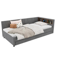 POLSTERBETT 90/200 cm Grau aus Leinen mit USB-Anschluss und LED-Lichtleiste - Grau, Textil (90/200cm) - OKMYHOME