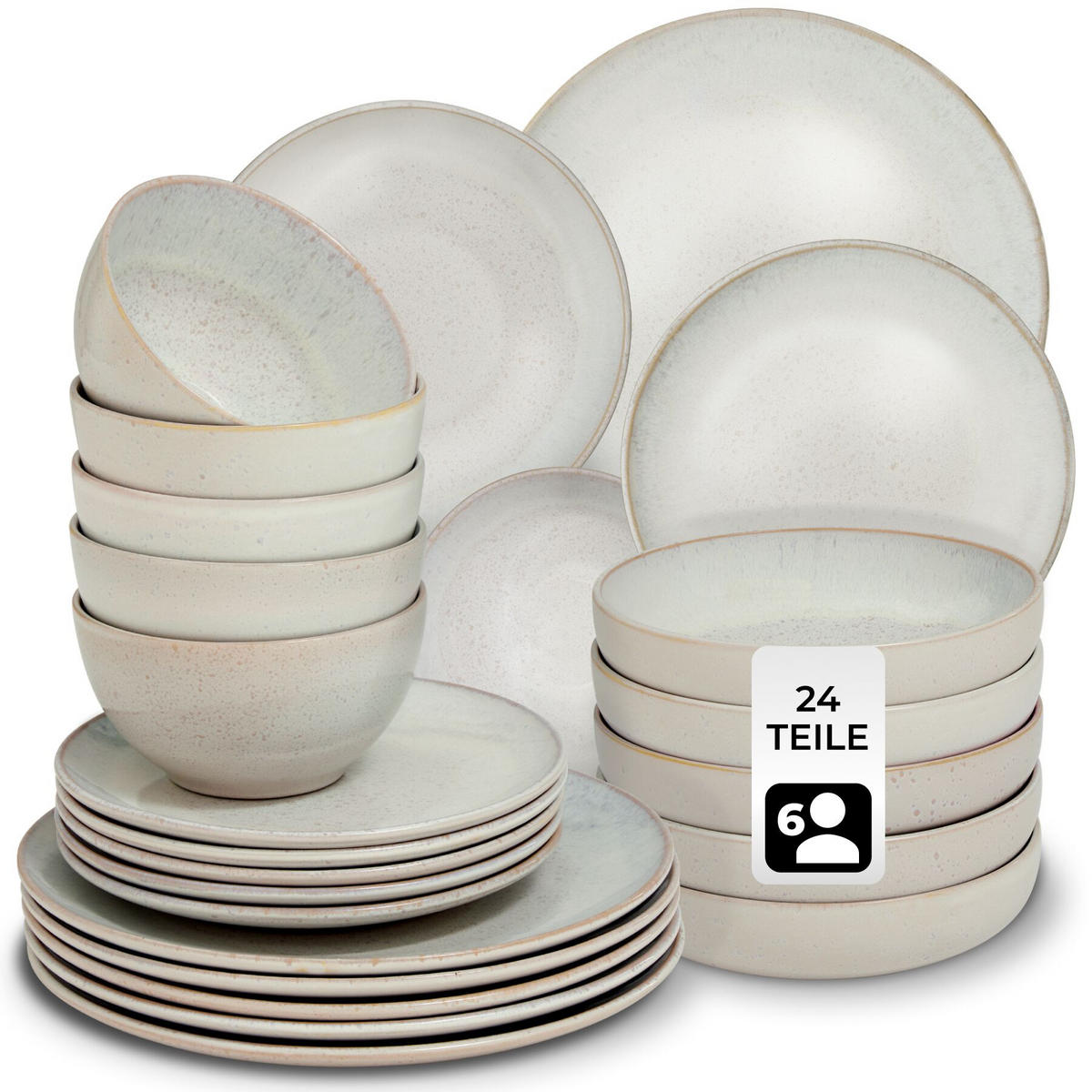 TAFELSERVICE Mare, ineinander stapelbar, Sand - Sandfarben, Keramik (26.5/2.5/26.5cm) - tectake