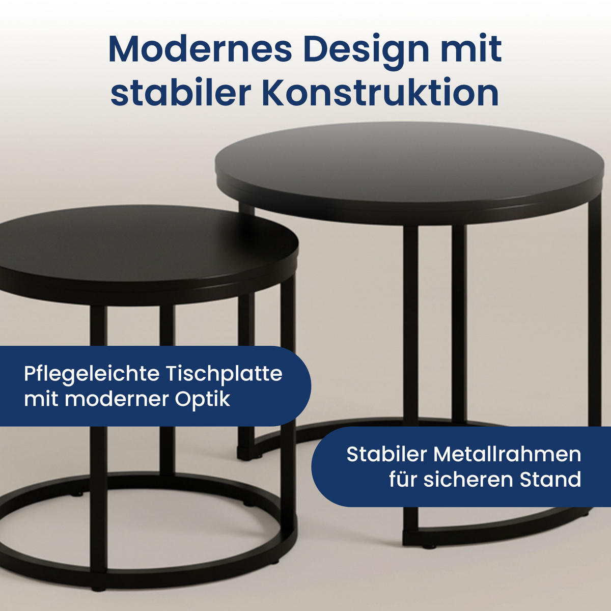 COUCHTISCH 2er Set rund Schwarz - Schwarz, Holzwerkstoff (50/50/42.5cm) - Home Collective